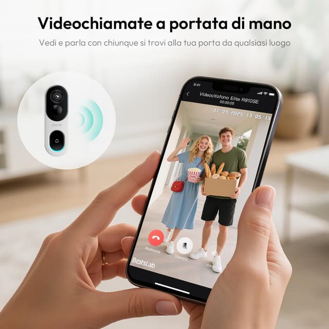 Thumbnail 6 de BOTS LAB Videocitofono Wi‑Fi 2K con Chime e 2,4 GHz, video campanello con audio bidirezionale e visione notturna IP66 (nero)