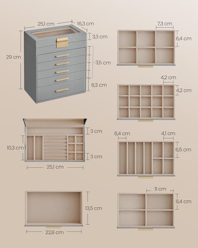 Thumbnail 4 de SONGMICS Scatola Portagioie 6 livelli grigio tortora