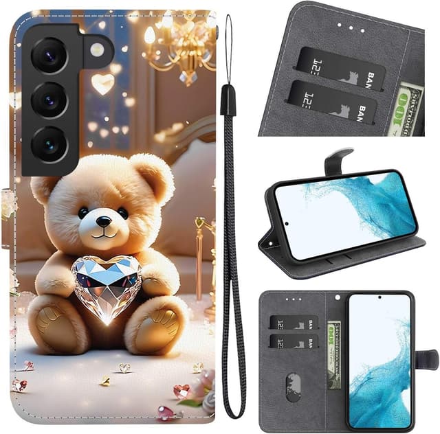 Thumbnail 6 de TUUTPU Handyhülle für Samsung Galaxy S22 5G – Klapp-Flip-Case mit Kartenfach, Magnetverschluss und Standfunktion (Diamantbär)