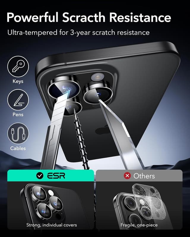 Thumbnail 6 de ESR Kameraschutz für iPhone 17 Pro/Pro Max, iPhone 16 Pro/Pro Max & iPhone 15/14 Pro/Pro Max – dünnes gehärtetes Glas, 2er-Set, Schwarz