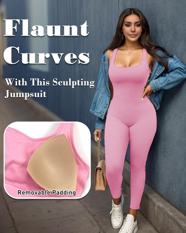 Detalle de Merlvida Sport-Jumpsuit für Damen mit abnehmbaren Brustpolstern (90% Nylon, 10% Elasthan)