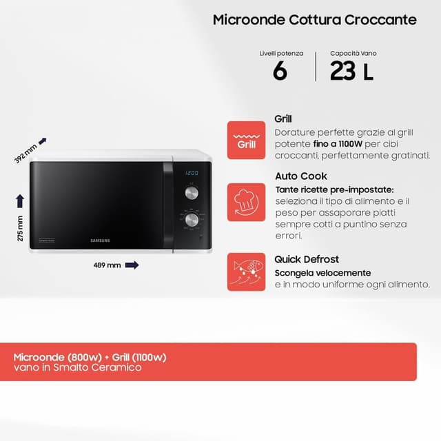 Detalle 2 de Samsung Dual Dial MG23K3614AW/ET forno a microonde grill da libera installazione 23 L bianco