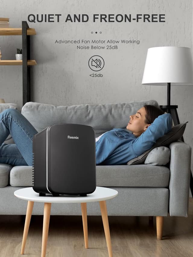 Detalle de Reemix Mini Kühlschrank 4L für Skincare & Getränke (Kühl- und Wärmefunktion, Dual-Strom 12V/240V) – Schwarz