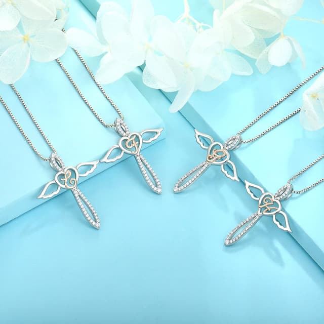 Detalle 2 de FJ Letter Initial Necklace in 925 Sterling Silver with Guardian Angel & Initial Pendant