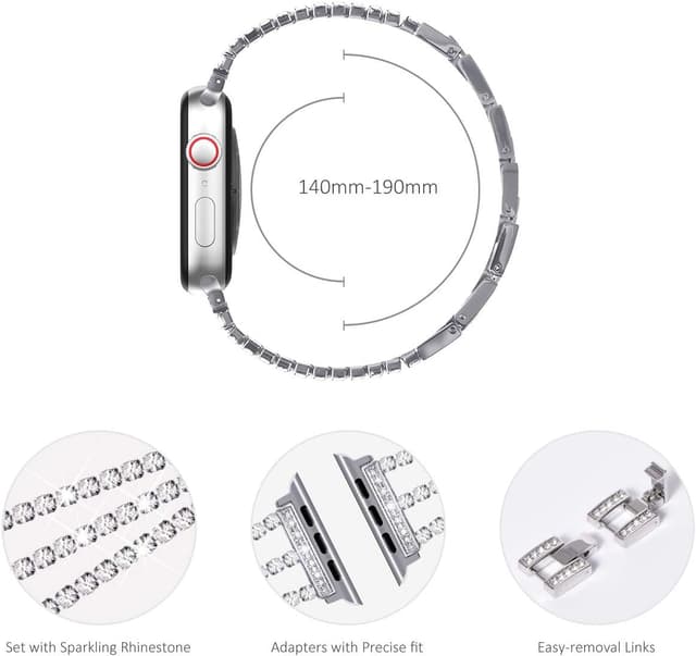 Detalle 1 de Fullife sparkling crystal bracelet watch strap for Apple Watch (38mm–42mm, Series 1–11) - Bling Silver