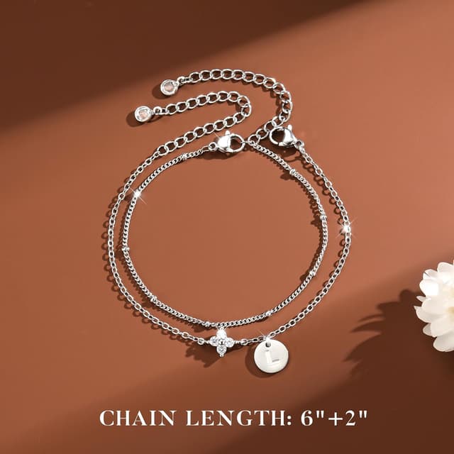 Detalle de TINGN Armband Damen in Gold/Silber, 14K vergoldet – personalisiertes Initialenarmband mit A–Z & vierblättrigem Kleeblatt