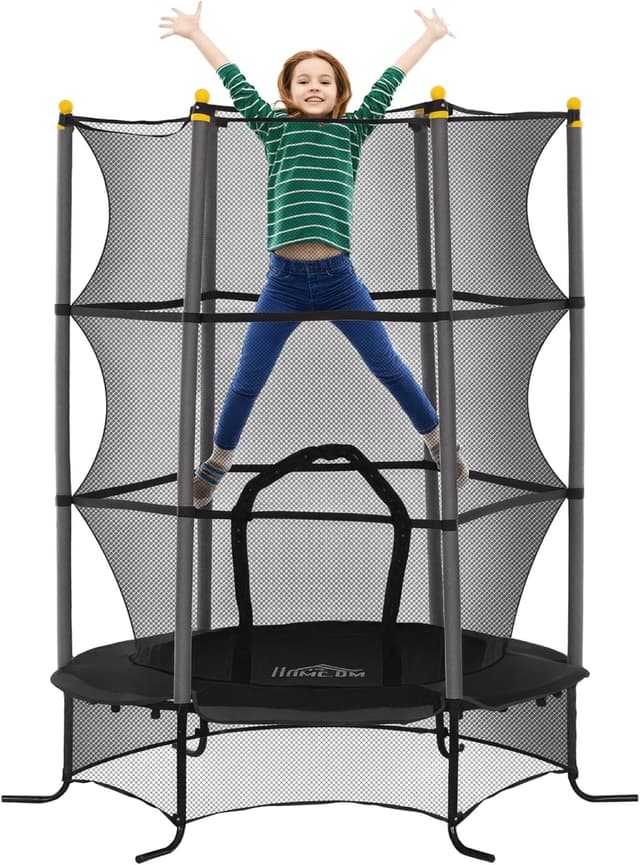 Detalle de HOMCOM Trampoline enfant Ø 1,63 m avec filet et porte zippée (couvre-ressorts, 6 poteaux rembourrés)