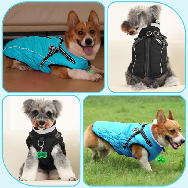 Detalle de HezzLuv Hundemantel Winter – wasserdicht & winddicht mit Geschirr und reflektierenden Streifen