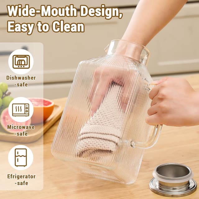 Thumbnail 6 de 1 Gallon Thickened Square Glass Pitcher with Lid (Borosilicate) — Classic Vertical Stripe Carafe
