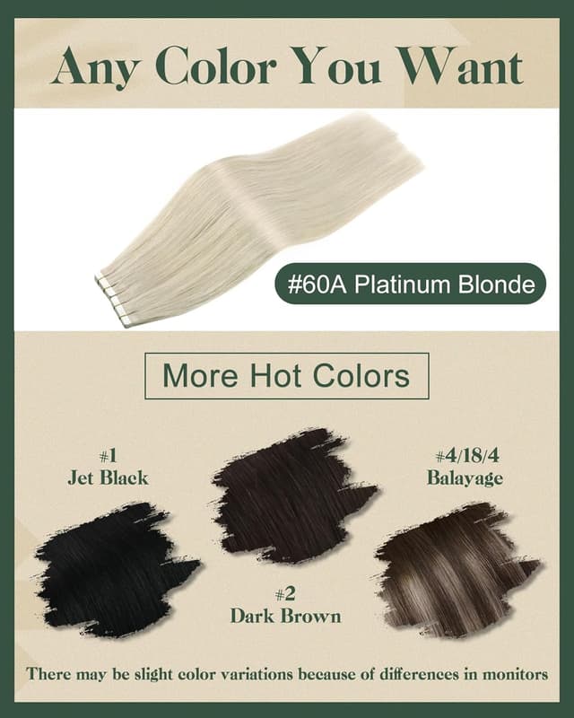 Detalle de Ugeat Tape-in Extensions Echthaar Blond (Platinblond) 55 cm, 50 g, 20 Stück – Remy, flache Tape-Strips