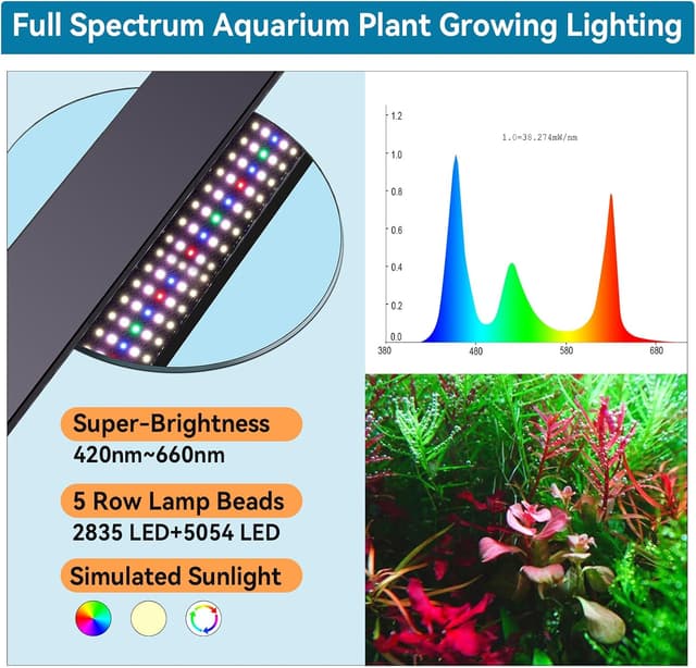 Detalle 2 de hygger 14W Aquarium LED Light with 24/7 day-night cycle, timer and extendable bracket