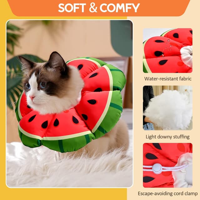 Detalle de Avont Cat Cone Collar Soft Adjustable Recovery Collar (Watermelon) – Elizabethan-style alternative for cats, kittens, dogs after surgery – Size L