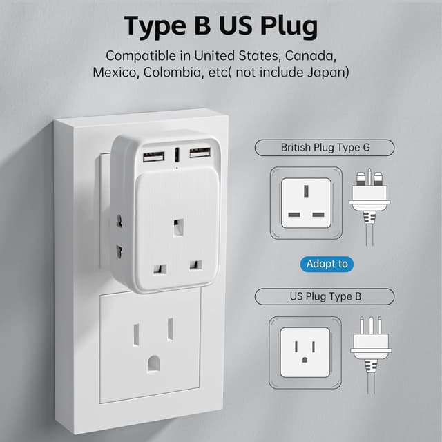 Thumbnail 4 de UK to India Plug Adapter 2-Pack with 3 USB 32W ⚡️🔌