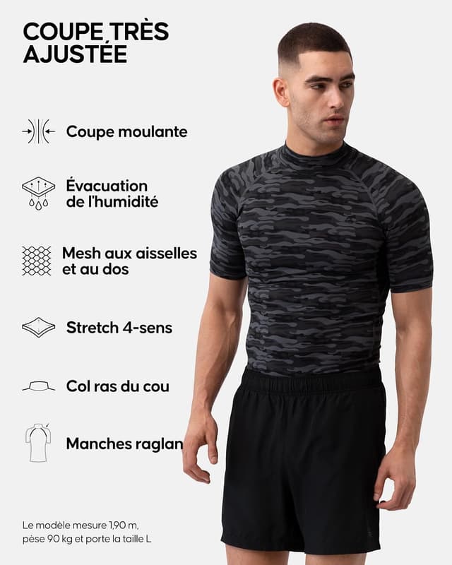 Detalle de DANISH ENDURANCE T-shirt de compression à séchage rapide (lot de 2) pour la course et l’entraînement