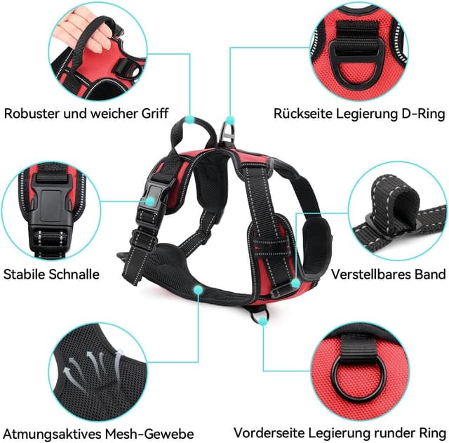 Thumbnail 4 de Joytale Hundegeschirr M Rot Reflektiv verstellbar