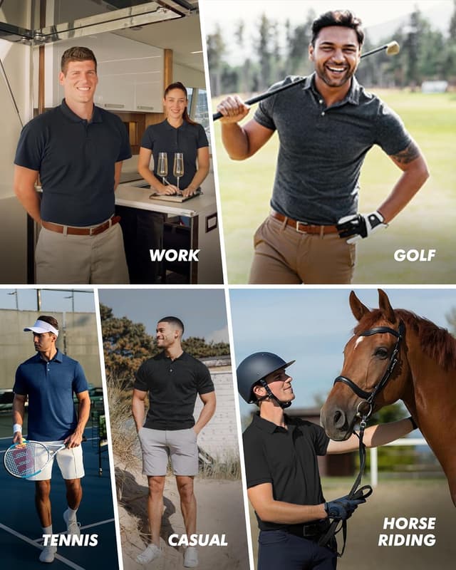 Detalle de BOOJO 7-Pack Quick-Dry Polo Shirts for Men (Performance Short Sleeve)