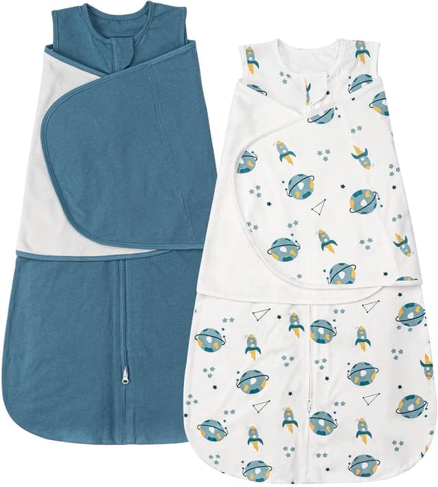 Detalle de ZIGJOY Newborn Sleeping Bag 0.5 TOG (2-Pack) Cotton Swaddle Wrap, Blue & Planet