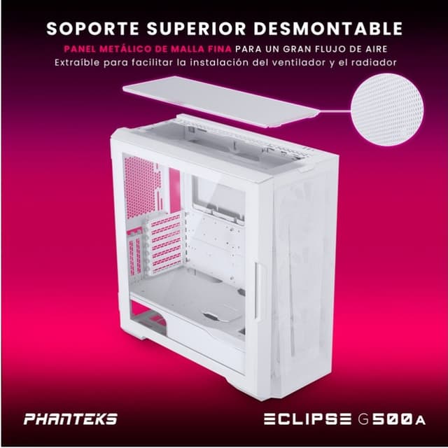 Detalle de Phanteks Eclipse G500A DRGB Torre Midi blanca con USB 3.0