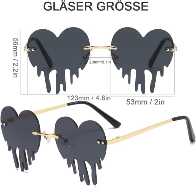 Detalle de Musivon Rave Herz Sonnenbrille im 2er-Set – Festivalbrille mit Herz-Design