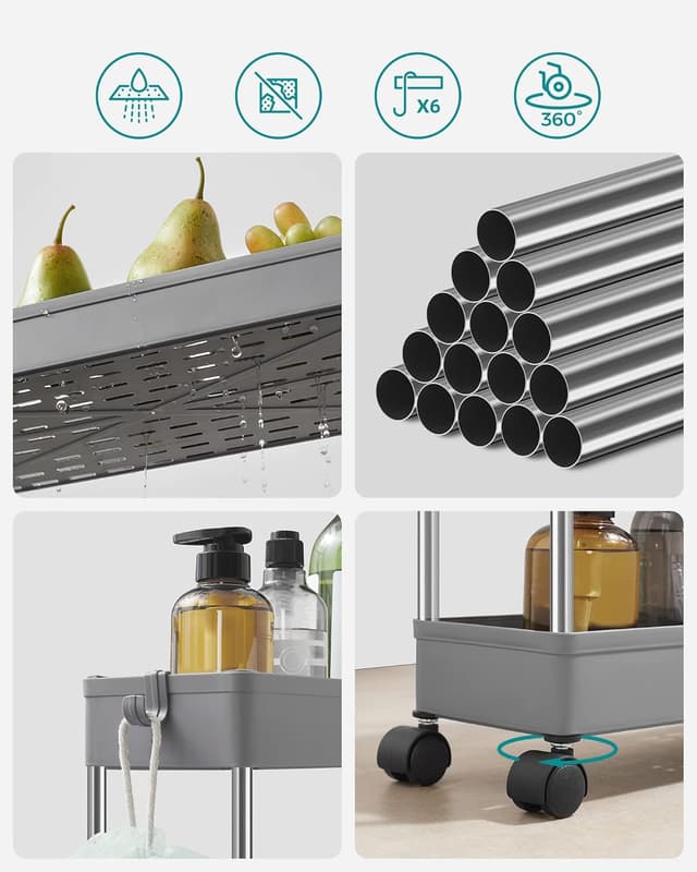 Detalle 2 de SONGMICS Carro de Almacenamiento 4 Niveles 🛒 Espacio Compacto