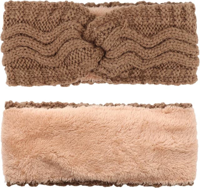 Detalle 2 de DRESHOW bandeau tricoté chaud doublé polaire pour femmes (cache-oreilles)