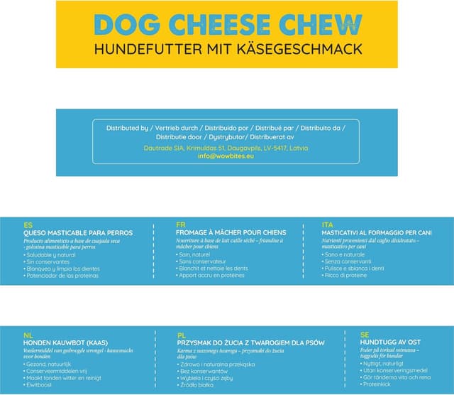 Detalle de WOW BITES Premium Kaukäse für Hunde – extra langer Kauspaß aus Kuhmilch, 3er Pack (M, 225 g)