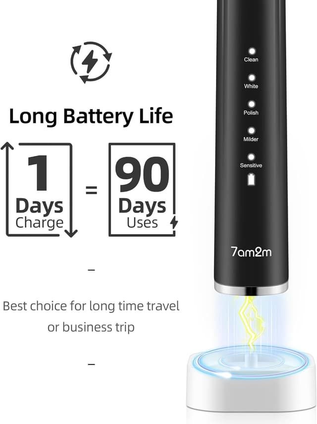 Detalle 2 de 7AM2M Sonic Electric Toothbrush for Kids (Black) with 6 Brush Heads, 90-Day Battery and 5 Brushing Modes