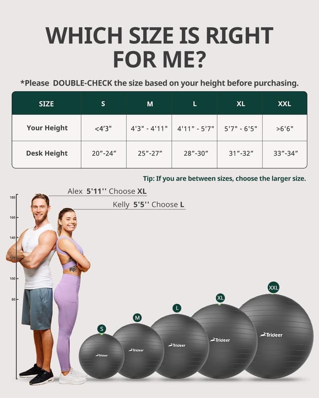 Thumbnail 6 de Trideer Exercise Ball for Yoga, Pilates & Fitness (Stability Ball) with Quick Pump, 5 Sizes