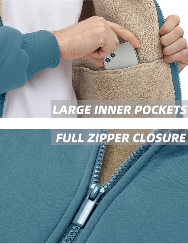 Detalle 2 de KEFITEVD Men’s Sherpa Fleece Lined Zip-Up Windproof Hoodie Jacket