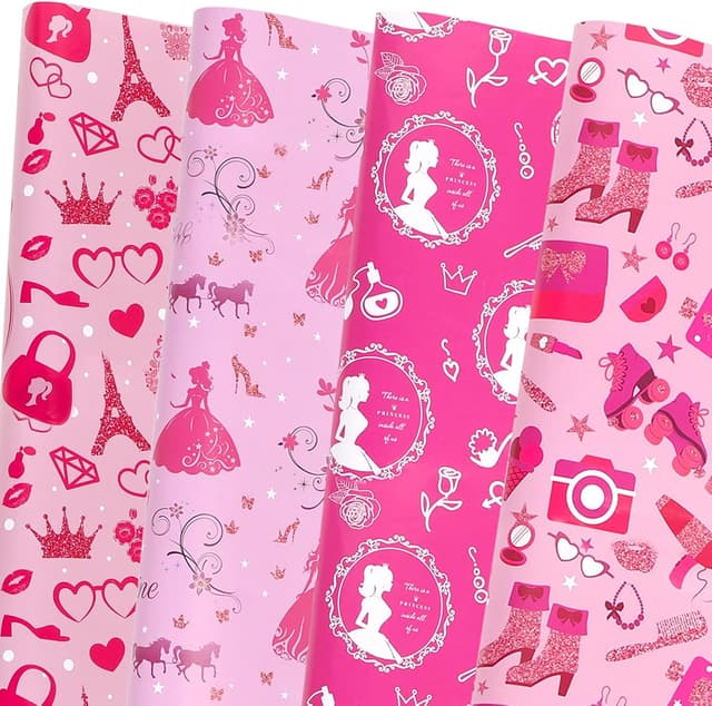 Imagen de 8 Sheets Pink Princess Wrapping Paper 50x70cm en OfertitasTOP