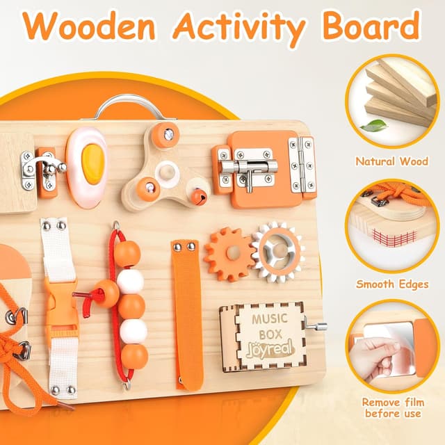 Detalle de Joyreal Pannello Sensoriale Bambini Montessori: busy board in legno con specchio neonati