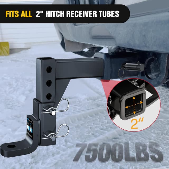 Detalle 2 de Nilight 8-Position Adjustable Trailer Hitch Ball Mount for 2-Inch Receivers (5/8-In Pin Lock, 7,500 lbs)