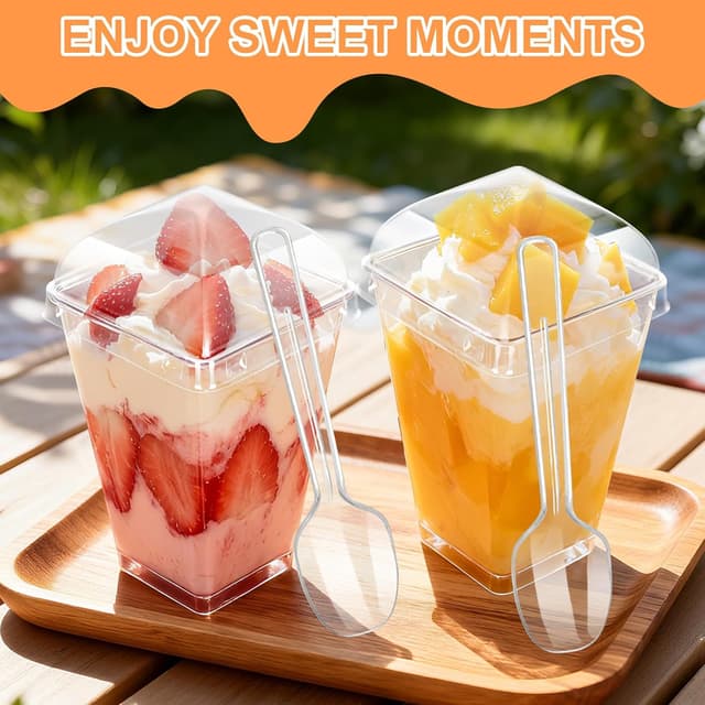 Detalle de 5oz Plastic Dessert Cups with Lids and Spoons (Clear Parfait Cups, 20-Pack)