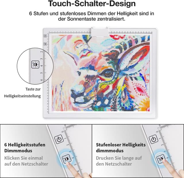 Thumbnail 6 de elice A3 Leuchttisch mit Tasche – kabelloses LED-Lichtpad für Nachzeichnen, Skizzen & Diamantmalerei (3 Farben, dimmbar)