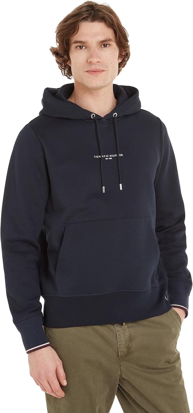 Detalle de Tommy Hilfiger Herren Hoodie – lässiger Kapuzenpullover mit Tunnelzug