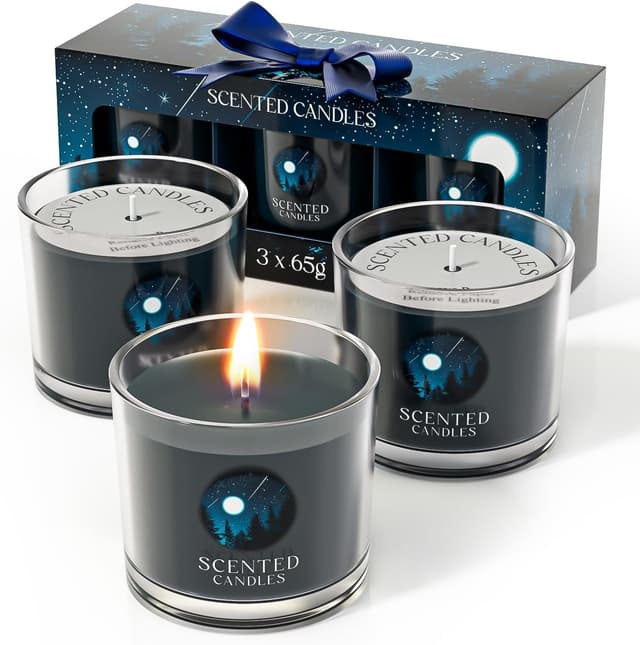 Detalle de CHILLFLAME Men’s Scented Votive Candle Gift Set (Black, 3 pack, 200g)