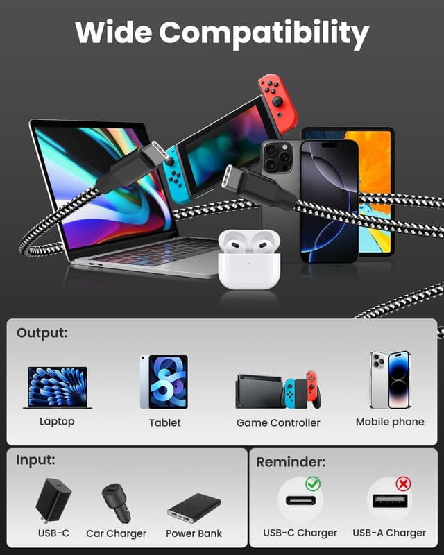 Thumbnail 6 de USB C to USB C Cable 60W 10FT 3-Pack