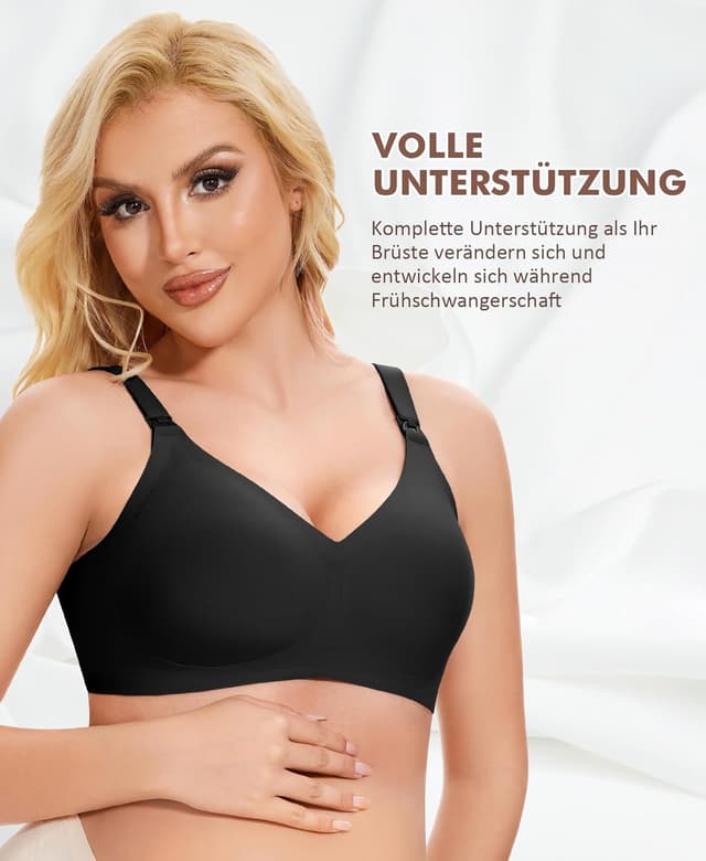 Detalle de QooNoo Still-BH ohne Bügel für Schwangerschaft & Stillzeit (gepolsterte 3D-Cups, Baumwolle-Feel, Schlaf-Bralette)