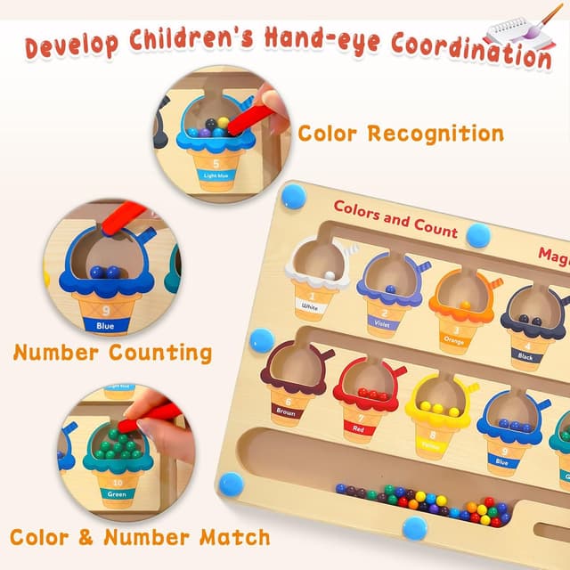 Detalle de Nawchedo Labyrinthe magnétique de couleurs et de chiffres (1 à 10) pour 3-5 ans