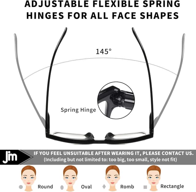 Detalle de JM 3 Pack Oversized Reading Glasses for Women with Blue Light Blocking Lenses and Spring Hinge