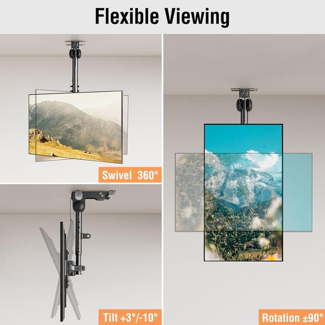 Detalle de ELIVED YD3030 Flip Down Ceiling TV Mount (14–40 in) with 360° Swivel and Height Adjustment
