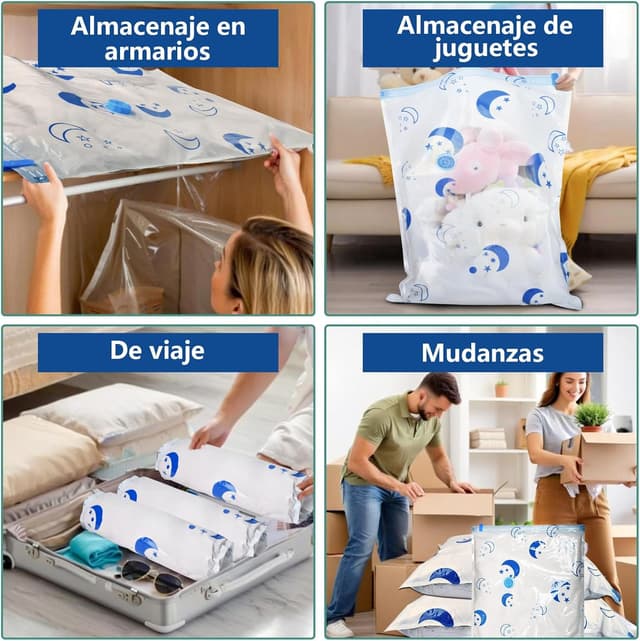 Detalle 2 de SZO Sacchetti sottovuoto per piumoni con pompa elettrica Viaggio Sgonfiaggio rapido, 8 pezzi (4 jumbo + 4 grandi)