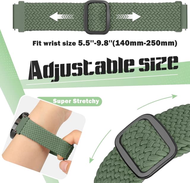 Detalle de Yunshare Braided Solo Loop Elastic Strap (Quick Release) – 18mm/19mm/20mm/22mm/24mm, 3 Pack