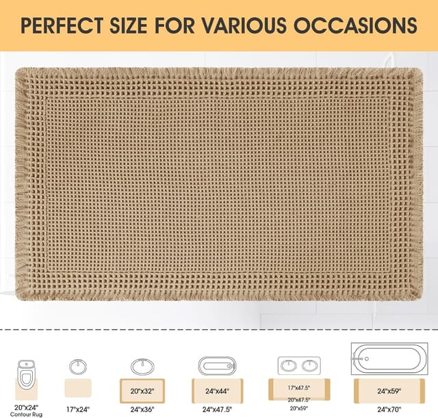 Detalle de Upgrade Waffle Bath Mat (32"x20") — Beige, ultra-soft non-slip, machine-washable
