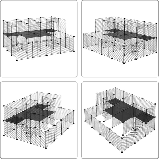 Detalle de EUGAD Freigehege für Kaninchen & Kleintiere mit Tür und Leiter (145x108x72 cm) – modulares Metallgitter-DIY-Gehege