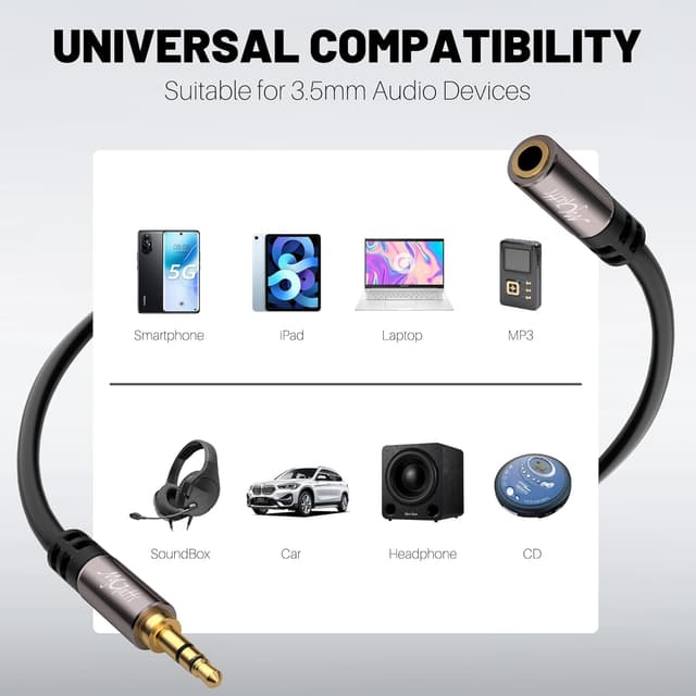 Detalle de Mygatti 3,5-mm-Klinkenverlängerungskabel (25 m, Stereo) mit OFC-Kern – schwarz