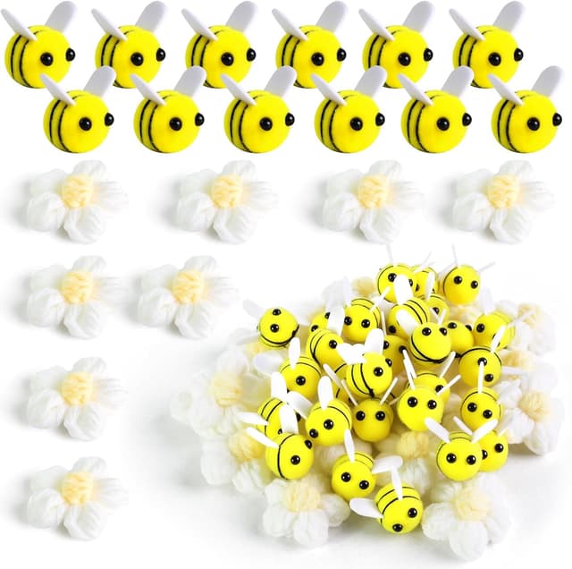 Detalle de YunJoyous Filz-Bienen Deko-Set (50 Stück) mit Häkelblumen – für DIY Girlanden, Haarclips & Partydeko