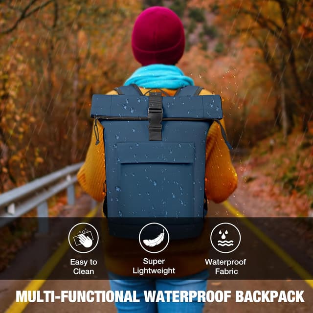 Detalle 2 de Lekeinchi Rolltop Backpack (Blue) with 17-inch laptop compartment