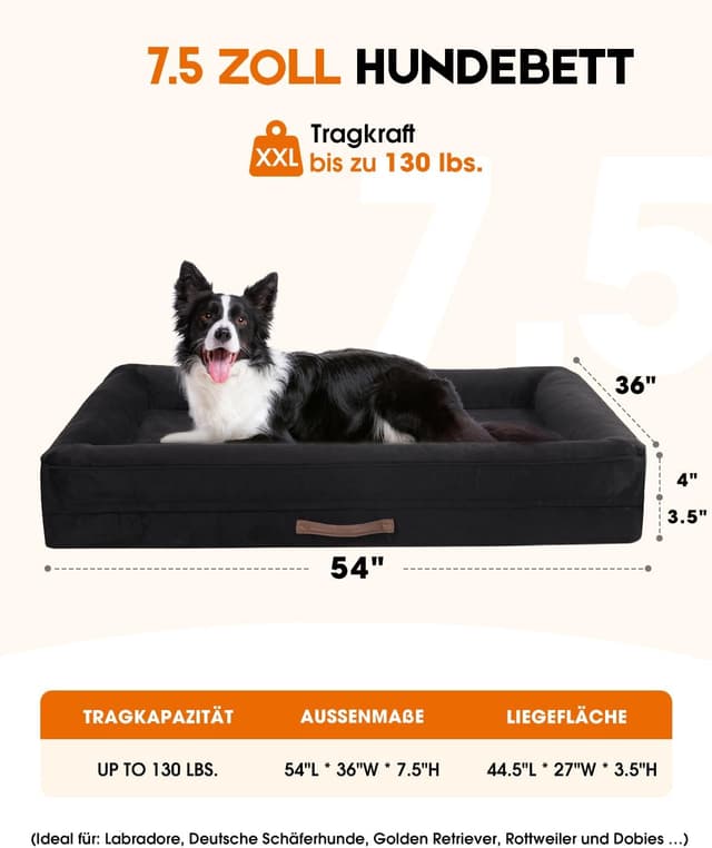 Detalle de Upvilla Orthopädisches Hundebett XXL – wasserdichte Hundesofa mit rutschfester Unterseite, 137x91x19 cm