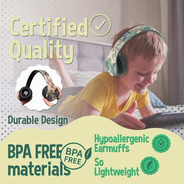 Detalle de PowerLocus P2 Kids Wireless Over-Ear Headphones (Bluetooth) with 85dB Volume Limit and Mic